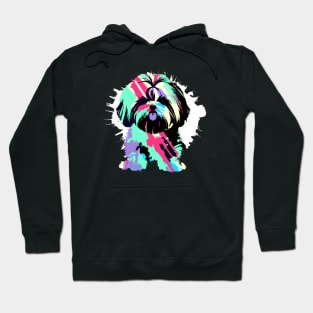 Fluffy Shih Tzu Dog Color Stencil Artwork Hoodie